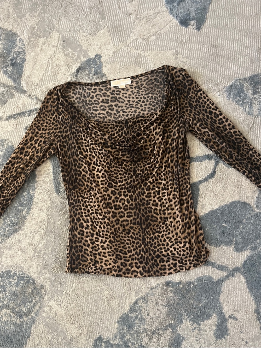 Michael Kors Brown and Black Leopard Print Long Sleeve Scoop Neck Top